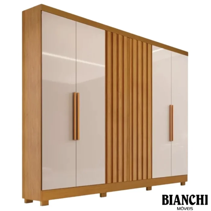 Roupeiro Cabo Frio 6 Portas e Detalhe Ripado 100% MDF Nature/Off Larg. 1.80m - Bianchi(rufer) - Imagem 2