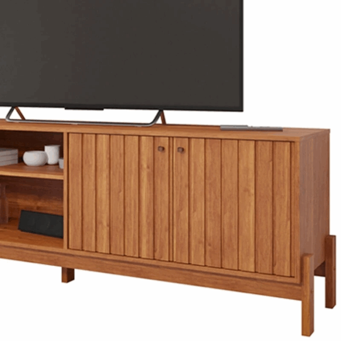 Rack Holanda Cinamomo Ripado 100% MDF Larg. 2.05m + Painel Maragogi Cinamomo Ripado 100% MDF Larg. 2.30m - Permobili (ruffer) - Imagem 4