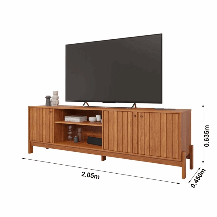 Rack Holanda Cinamomo Ripado 100% MDF Larg. 2.05m + Painel Maragogi Cinamomo Ripado 100% MDF Larg. 2.30m - Permobili (ruffer) - Imagem 6