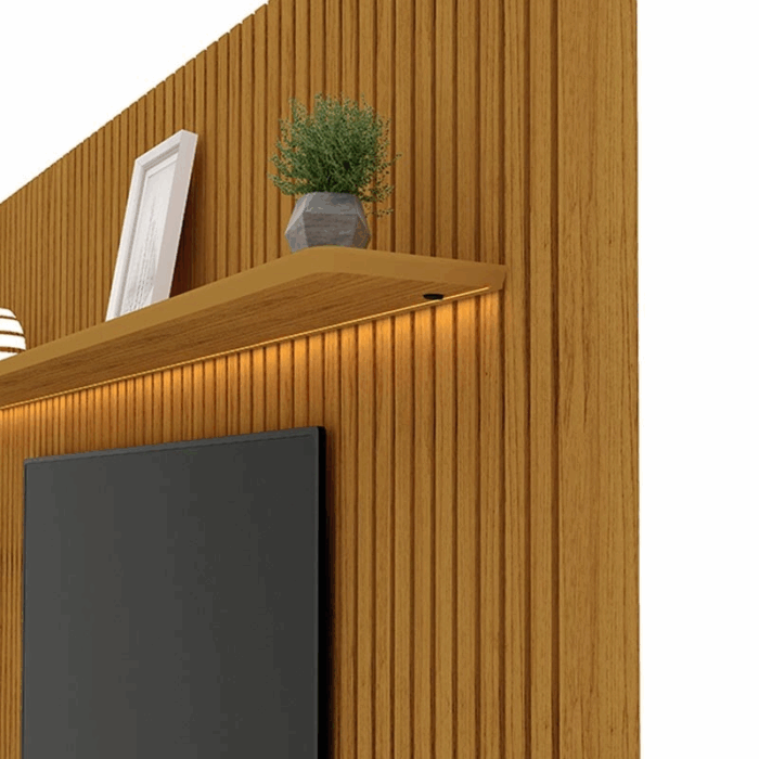 Rack Requinte Naturale/off Larg. 1.72m + Painel Nobre Naturale Ripado C/ Led 100% MDF TV até 85 Polegadas Larg. 1.85m - Gelius (ruffer) - Imagem 3