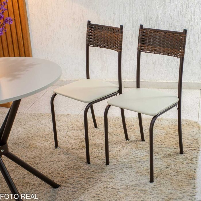 Mesa Atlanta Base Ipanema Marrom Tampo Redondo Pedra Off 75x75 4 Cadeiras Assento Creme - Teixeira-rufer - Imagem 4