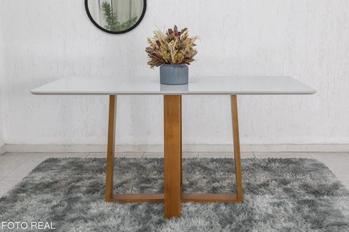 Mesa de Jantar Pedro Mel Vidro Off 160×80 6 Cadeiras Lisboa Veludo Preto 504 Madeira Maciça Art Assento - Entregue Montada(rufer) - Imagem 5