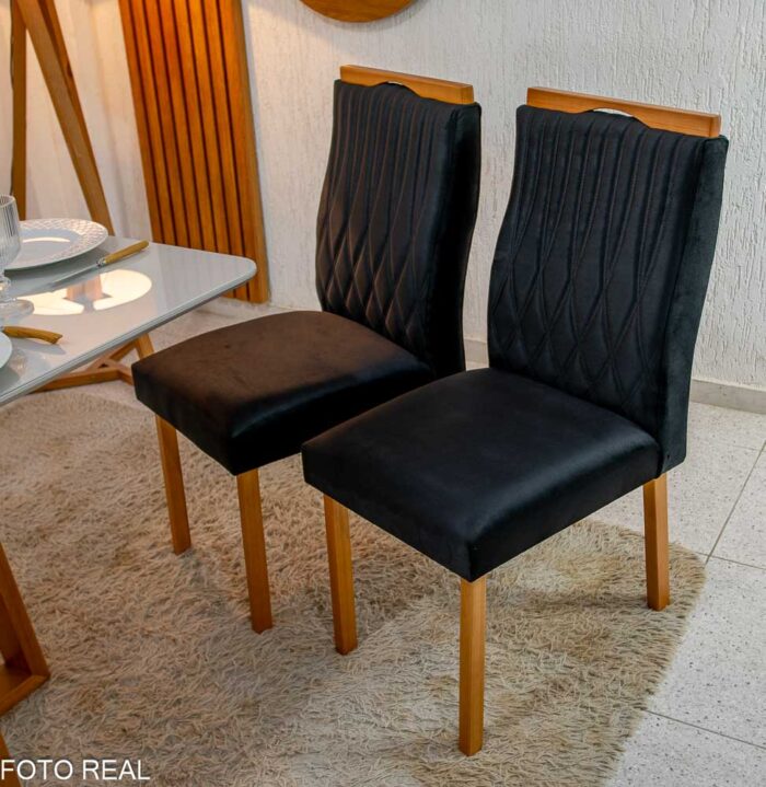 Mesa Pedro Mel Vidro OFF 120×80 4 Cadeiras Genova Veludo Preto 504 Madeira Maciça Art Assento - Entregue Montada(rufer) - Imagem 5