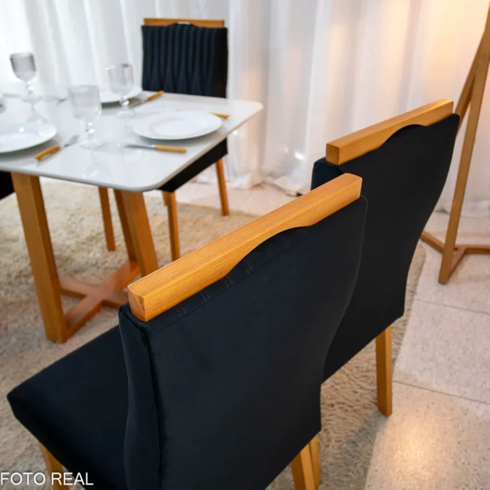 Mesa Pedro Mel Vidro OFF 120×80 4 Cadeiras Genova Veludo Preto 504 Madeira Maciça Art Assento - Entregue Montada(rufer) - Imagem 6