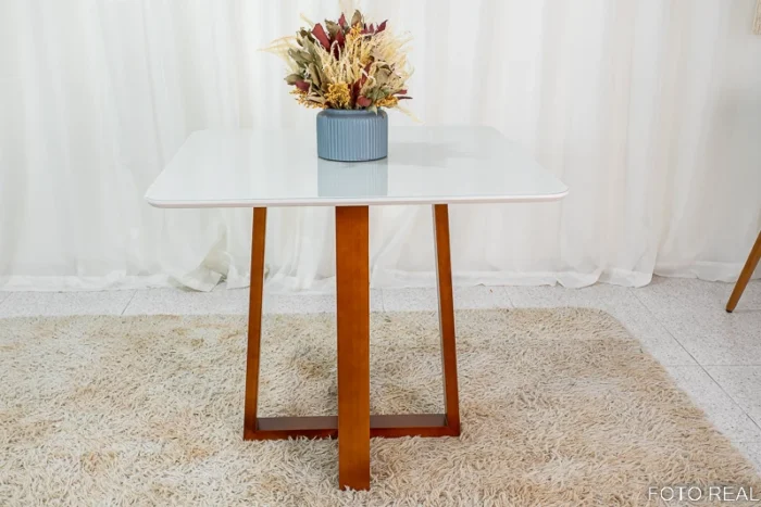 Mesa de Jantar Pedro Mel Vidro Off 90×90 4 Cadeiras Lisboa Veludo Marrom 509 Madeira Maciça Art Assento - Entregue Montada(rufer) - Imagem 4