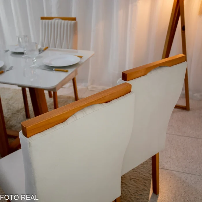 Mesa Pedro Mel Vidro OFF 120×80 4 Cadeiras Genova Veludo Bege 512 Madeira Maciça Art Assento - Entregue Montada - Imagem 6