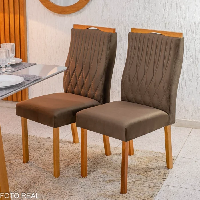 Mesa Pedro Mel Vidro OFF 120×80 4 Cadeiras Genova Veludo Marrom 509 Madeira Maciça Art Assento - Entregue Montada(rufer) - Imagem 5