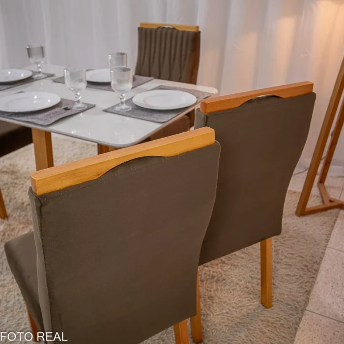 Mesa Pedro Mel Vidro OFF 120×80 4 Cadeiras Genova Veludo Marrom 509 Madeira Maciça Art Assento - Entregue Montada(rufer) - Imagem 6