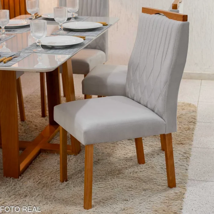 Mesa Pedro Mel Vidro OFF 120×80 4 Cadeiras Genova Veludo Prata 514 Madeira Maciça Art Assento - Entregue Montada(rufer) - Imagem 7