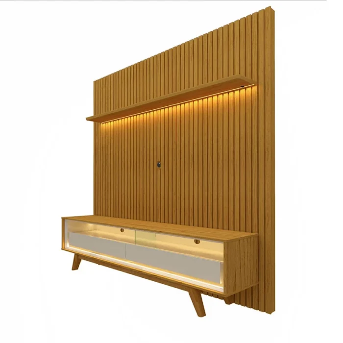 Rack Requinte Naturale/off Larg. 1.72m + Painel Nobre Naturale Ripado C/ Led 100% MDF TV até 85 Polegadas Larg. 1.85m - Gelius-rufer-total - Imagem 5