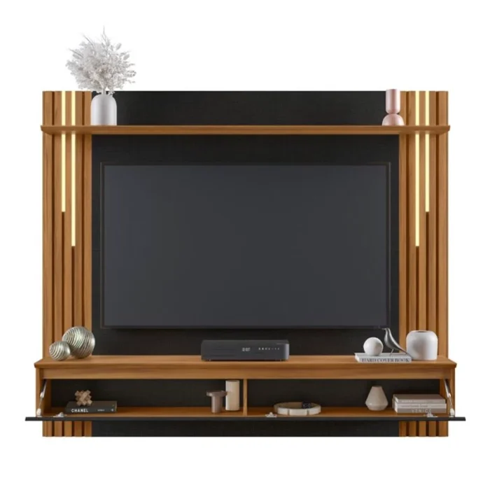 Painel NT 1345 Preto/Freijó Ripado C/ Led TV até 65 Polegadas Larg. 1.80m - Notável-rufer