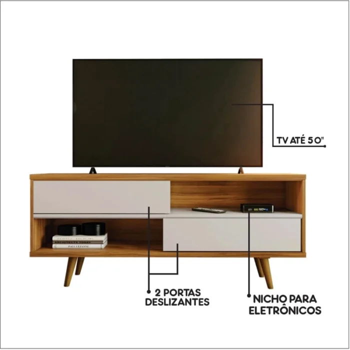 Rack Bancada NT 1180 Freijó/Off TV até 50 Polegadas Larg.1.35m - Notável-rufer - Imagem 4