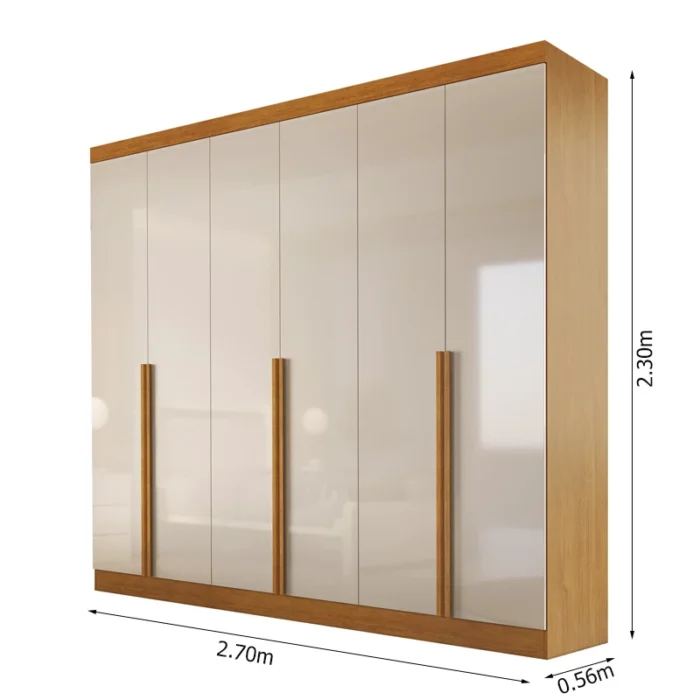 Roupeiro Alvorada 6 Portas larg. 2.70m 100% MDF Nature/Off - Bianchi(rufer) - Imagem 3