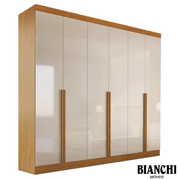 Roupeiro Alvorada 6 Portas larg. 2.70m 100% MDF Nature/Off - Bianchi(rufer)