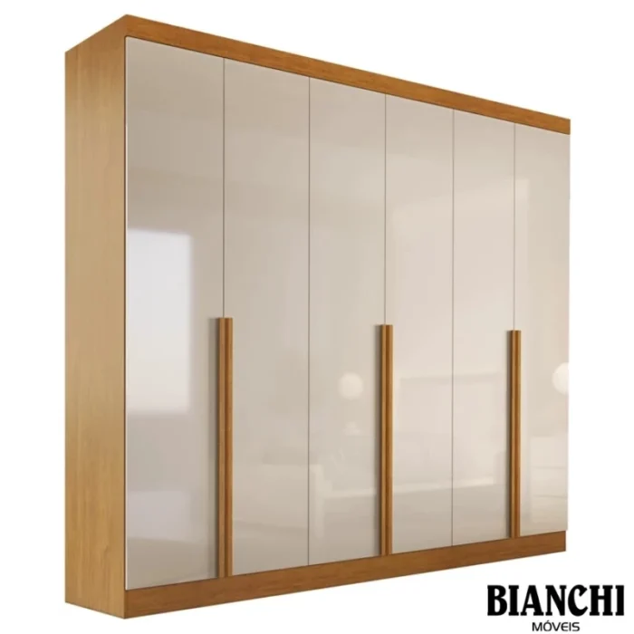 Roupeiro Alvorada 6 Portas larg. 2.70m 100% MDF Nature/Off - Bianchi(rufer)