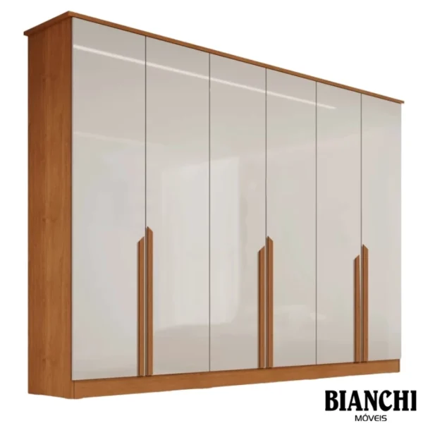 Roupeiro Bianca 6 Portas Larg. 2.30m 100% MDF Nature/Off - Bianchi(rufer)