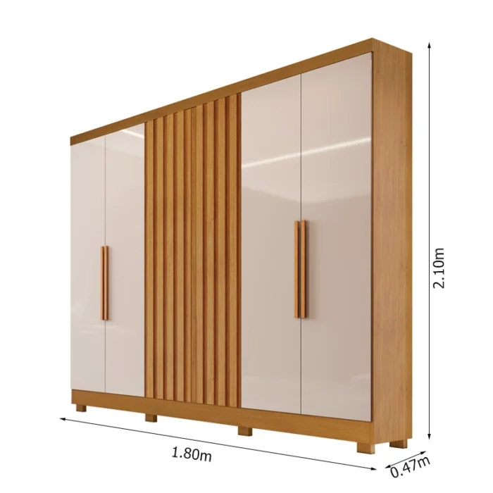 Roupeiro Cabo Frio 6 Portas e Detalhe Ripado 100% MDF Nature/Off Larg. 1.80m - Bianchi(rufer)