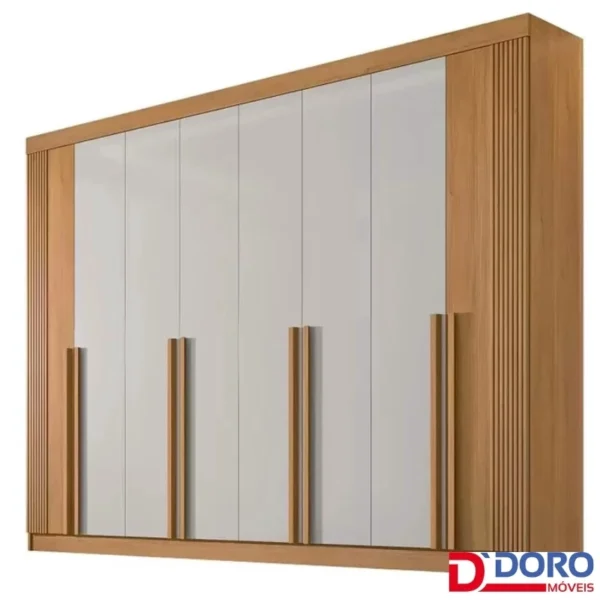 Roupeiro Casal Daymond Cinamomo/Off 8 Portas 8 Gavetas Detalhe Ripado 100% MDF Larg. 2.75m - D' Doro-rufer