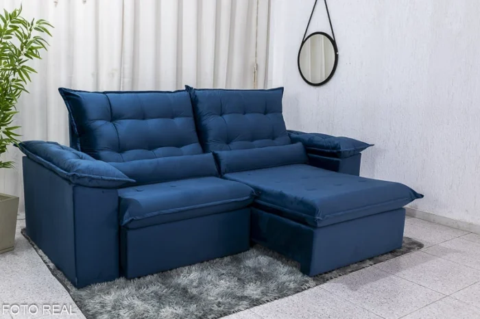 Sofá Retrátil Reclinável Emanuelly 2.00m Veludo  24 - D28 Soft e Molas bonnel (ruffer) - Imagem 9