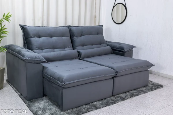 Sofá Retrátil Reclinável Emanuelly 2.00m Veludo  24 - D28 Soft e Molas bonnel (ruffer)