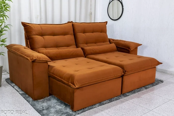 Sofá Retrátil Reclinável Emanuelly 2.00m Veludo  24 - D28 Soft e Molas bonnel (ruffer) - Imagem 14