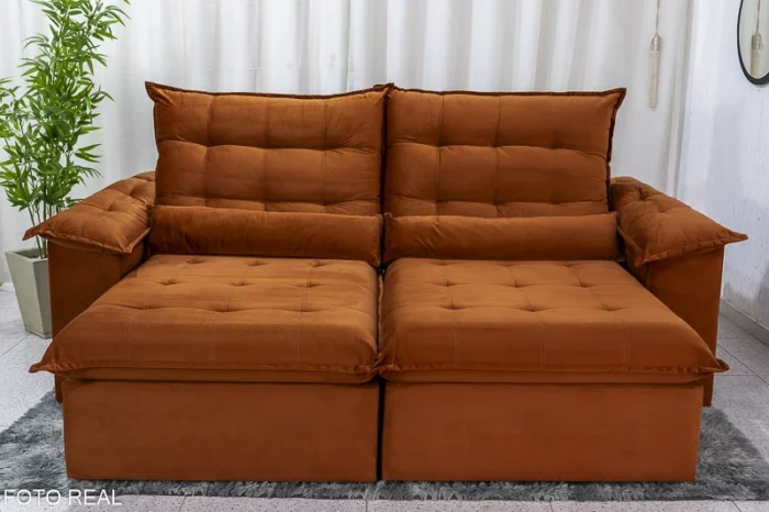 Sofá Retrátil Reclinável Emanuelly 2.00m Veludo  24 - D28 Soft e Molas bonnel (ruffer) - Imagem 17
