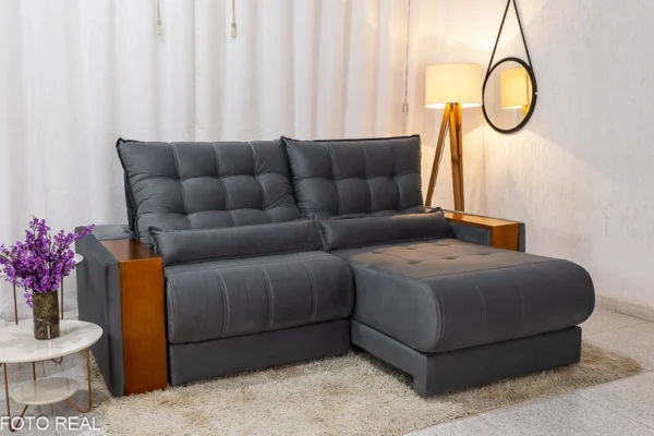 Sofá Retrátil Reclinável Gênova 2.50m Veludo Cinza 814 - Molas Ensacadas(rufer)