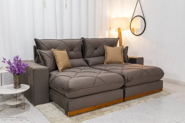 Sofá Retrátil e Reclinável Gran Bello 2.00m – marrom Veludo