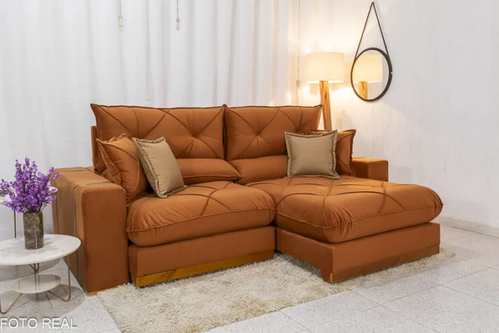 Sofá Retrátil Reclinável Gran Bello 2.50m Veludo Terracota 24 - D33 e Molas Ensacadas Pocket(rufer) - Imagem 2
