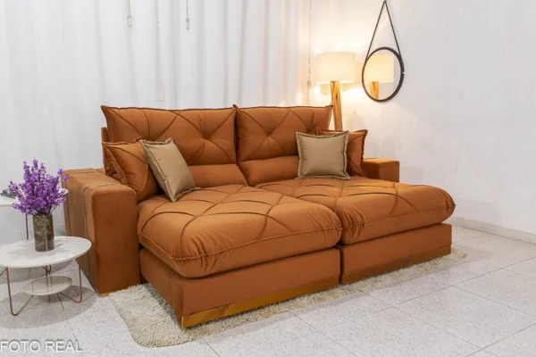 Sofá Retrátil Reclinável Gran Bello 2.50m Veludo Terracota 24 - D33 e Molas Ensacadas Pocket(rufer)