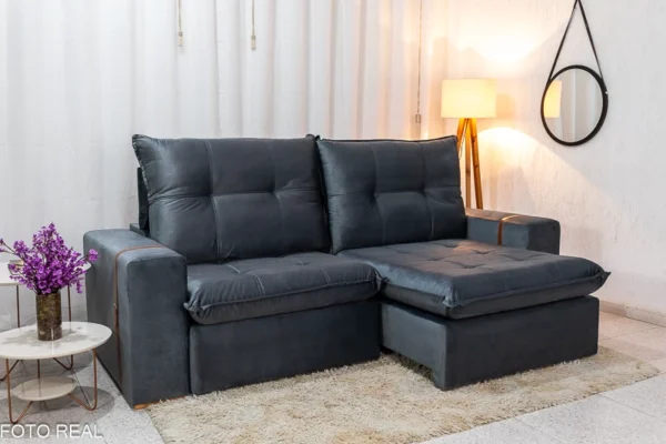 Sofá Retrátil Reclinável 2.50m Santiago Veludo cinza  525 - Molas Ensacadas-rufer