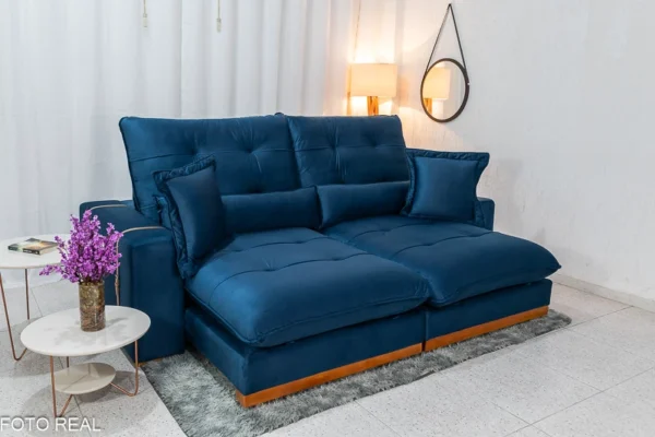 Sofá Retrátil Reclinável Toronto 2.50m Veludo Azul 4061 - Molas Ensacadas(rufer)