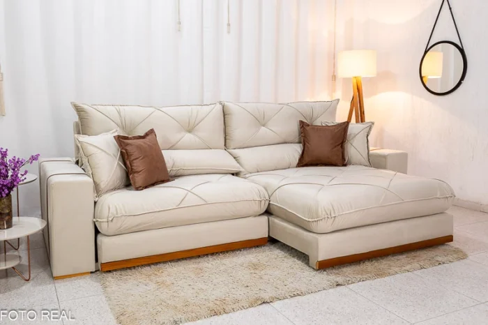 Sofá Retrátil Reclinável Gran Bello 2.90m Veludo Bege - D33 e Molas Ensacadas(rufer) - Imagem 2