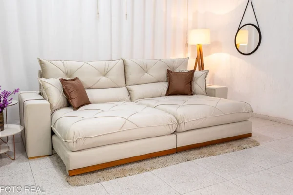 Sofá Retrátil Reclinável Gran Bello 2.90m Veludo Bege - D33 e Molas Ensacadas(rufer)