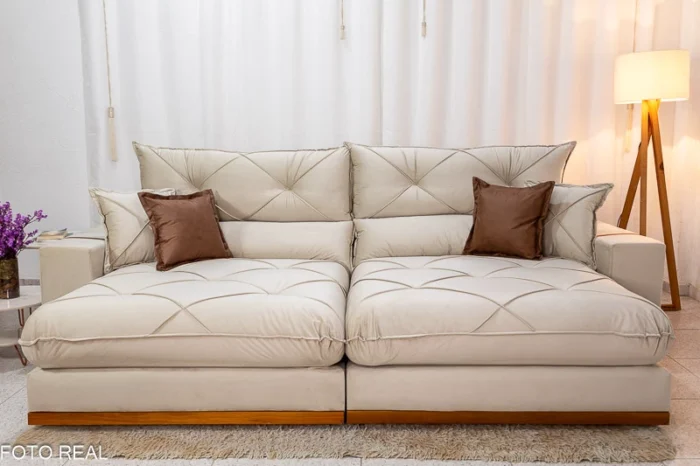Sofá Retrátil Reclinável Gran Bello 2.90m Veludo Bege - D33 e Molas Ensacadas(rufer) - Imagem 4