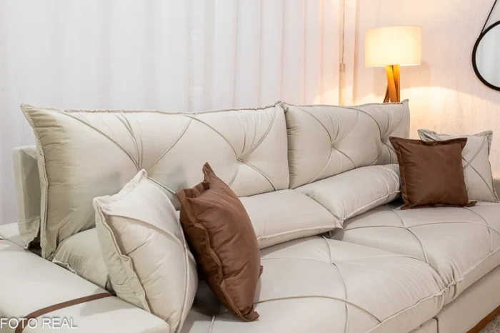 Sofá Retrátil Reclinável Gran Bello 2.90m Veludo Bege - D33 e Molas Ensacadas(rufer) - Imagem 5