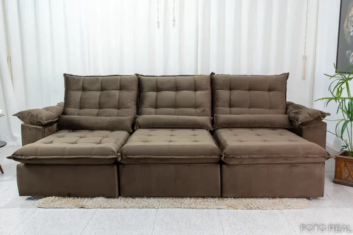 Sofá Retrátil Reclinável Emanuelly 3.20m Veludo marrom 03 - D28 Soft -rufer - Imagem 30