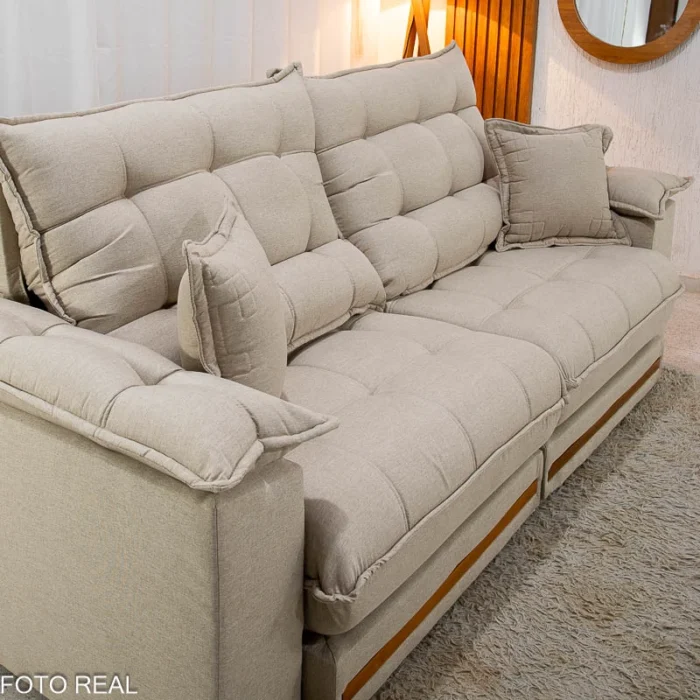 Sofá Retrátil Reclinável Barcelona 2.30m Linho Bege 459 C/ 2 Almofadas - D33 e Molas Ensacadas Pocket(rufer) - Imagem 4