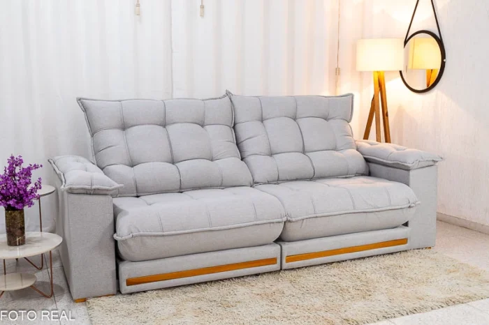 Sofá Retrátil Reclinável Barcelona 2.50m Veludo Preto 322 - D33 e Molas Ensacadas(rufer) - Imagem 4