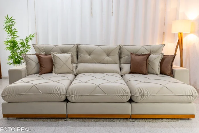 Sofá Retrátil Reclinável Gran Bello 3.20m Veludo azul- D33 e Molas Ensacadas-rufer - Imagem 7