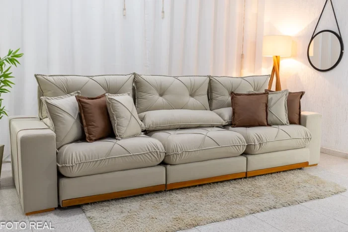 Sofá Retrátil Reclinável Gran Bello 3.20m Veludo azul- D33 e Molas Ensacadas-rufer - Imagem 10