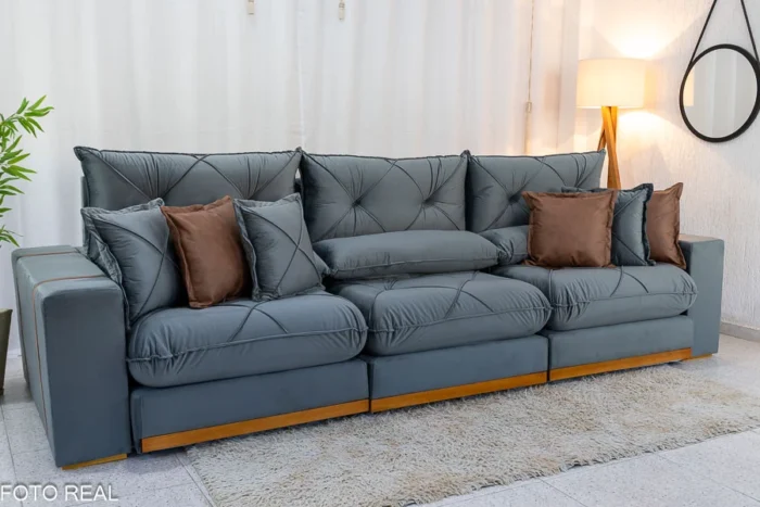 Sofá Retrátil Reclinável Gran Bello 3.20m Veludo cinza- D33 e Molas Ensacadas-rufer - Imagem 22