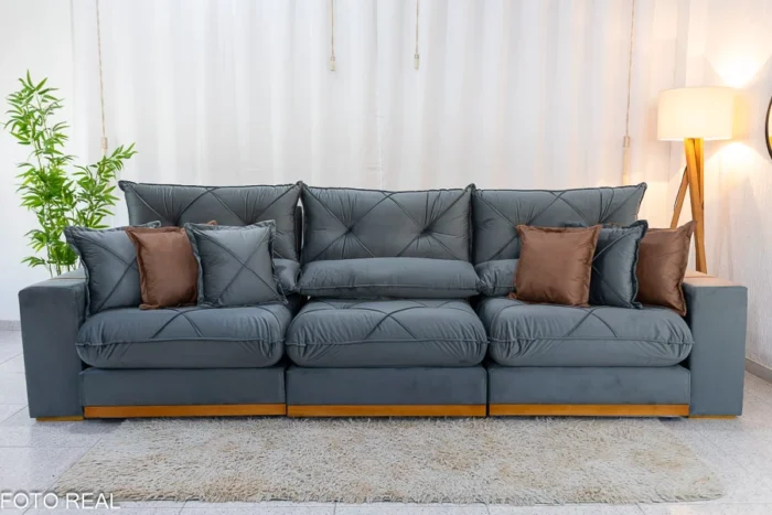 Sofá Retrátil Reclinável Gran Bello 3.20m Veludo cinza- D33 e Molas Ensacadas-rufer - Imagem 23