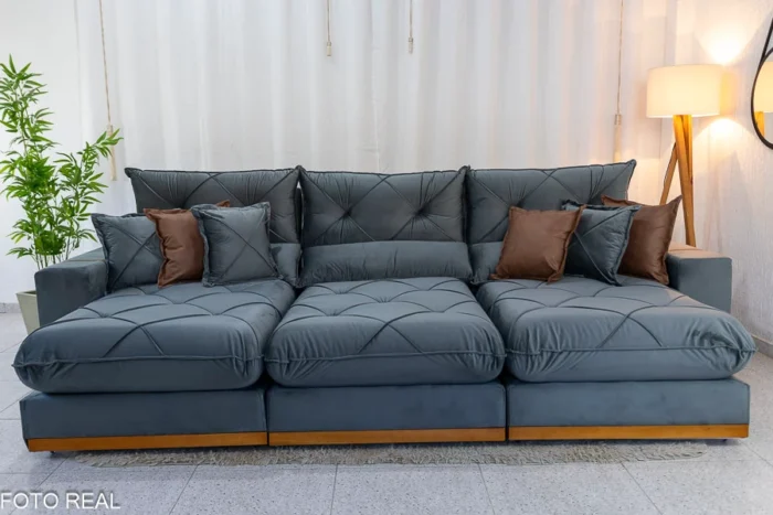 Sofá Retrátil Reclinável Gran Bello 3.20m Veludo cinza- D33 e Molas Ensacadas-rufer - Imagem 24