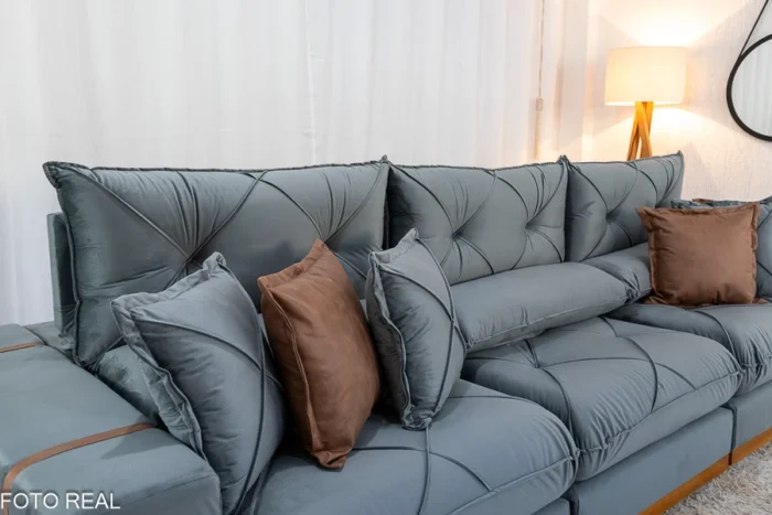 Sofá Retrátil Reclinável Gran Bello 3.20m Veludo cinza- D33 e Molas Ensacadas-rufer - Imagem 25