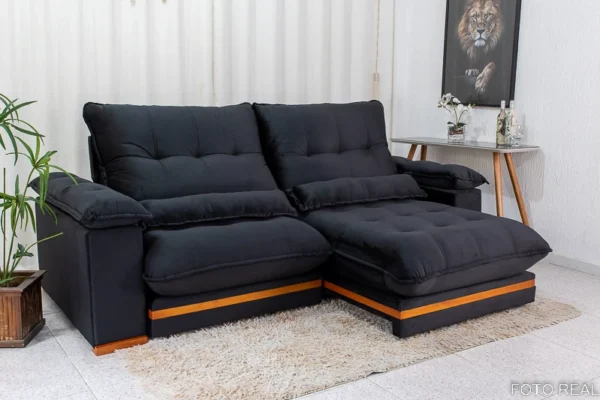 Sofá Retrátil Reclinável Ibis 2.50m Veludo Preto 820 - D33 e Molas Ensacadas(rufer)