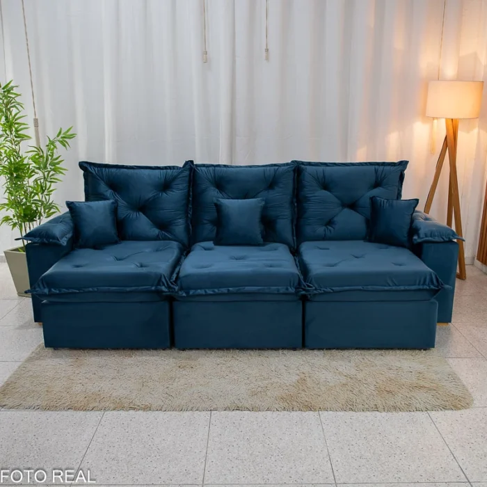 Sofá Retrátil Reclinável Porto Madri 2.70m Veludo Azul - D28 Pró Aditivada(rufer) - Imagem 8