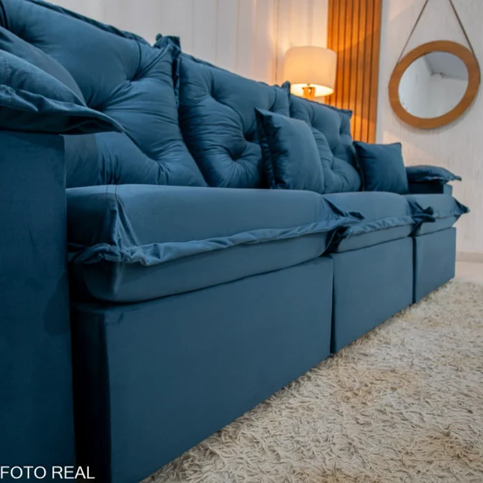 Sofá Retrátil Reclinável Porto Madri 2.70m Veludo Azul - D28 Pró Aditivada(rufer) - Imagem 9