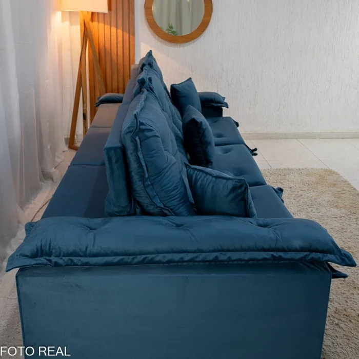 Sofá Retrátil Reclinável Porto Madri 2.70m Veludo Azul - D28 Pró Aditivada(rufer) - Imagem 11