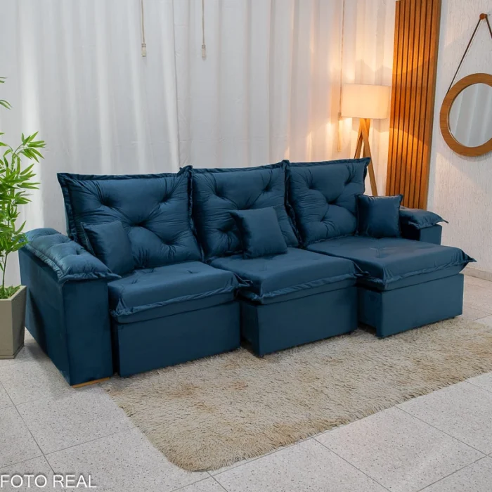 Sofá Retrátil Reclinável Porto Madri 2.70m Veludo Azul - D28 Pró Aditivada(rufer) - Imagem 12